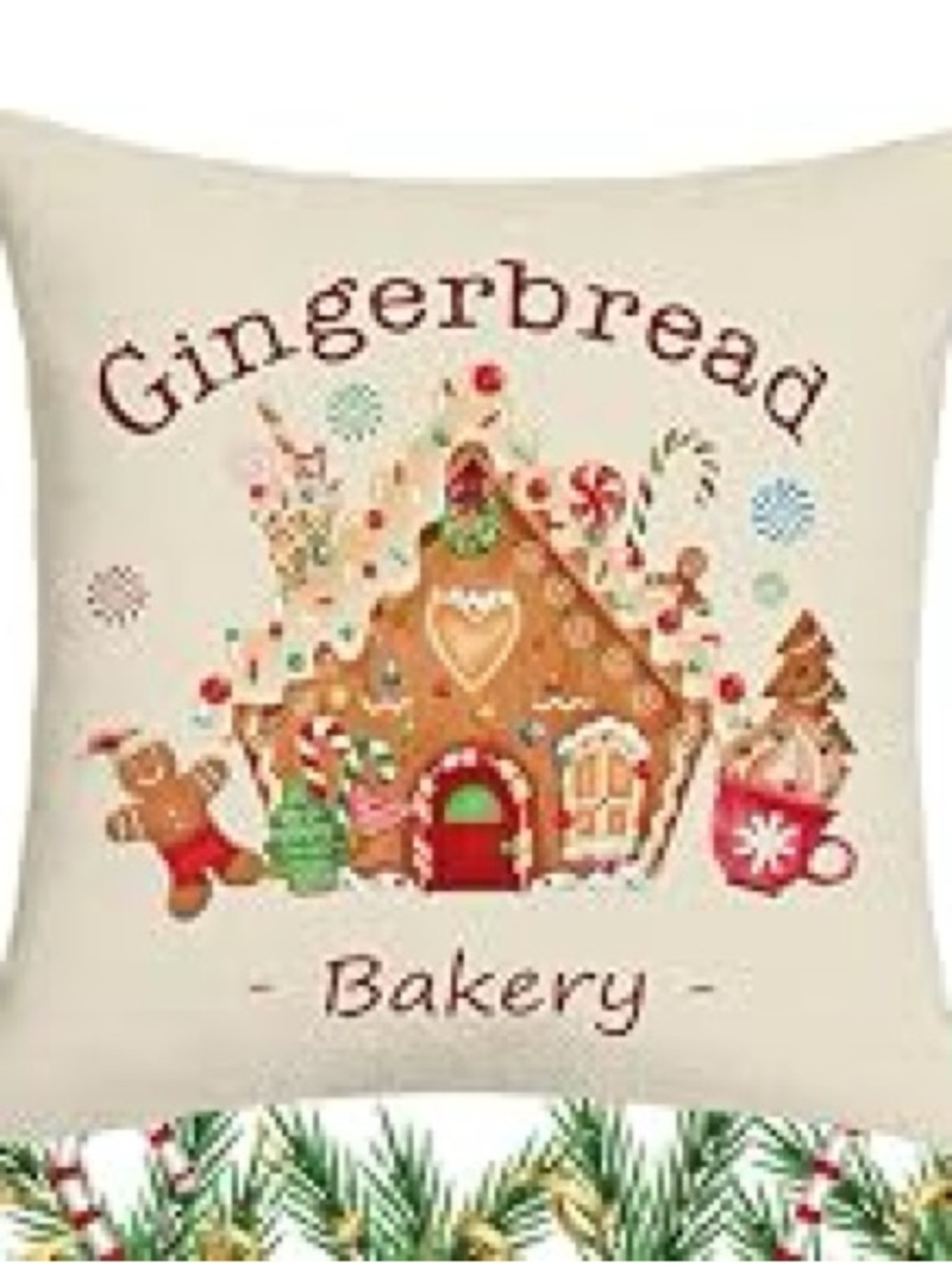 Gingerbread Bakery Holiday Pillow 18x18 - Cream. Bonhause